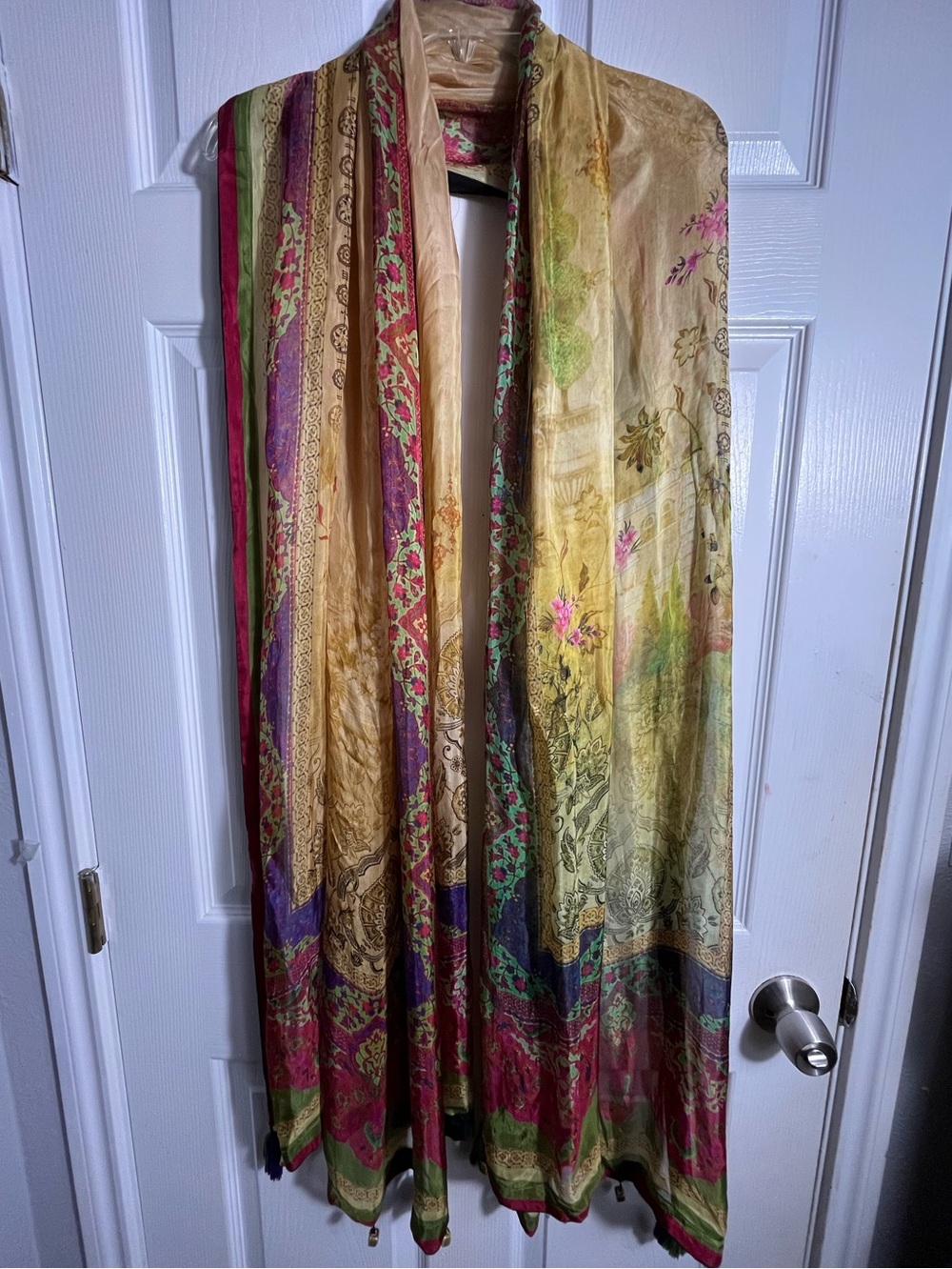 Silk Dupatta in Green and Yellow